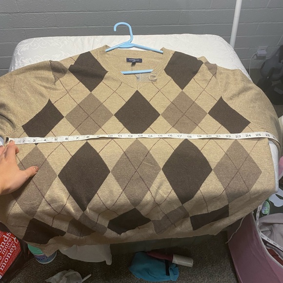 Size tag New Croft & Barrow Wool Blend Soft Argyle Sweater Brown Plaid Men’s - Picture 5 of 7